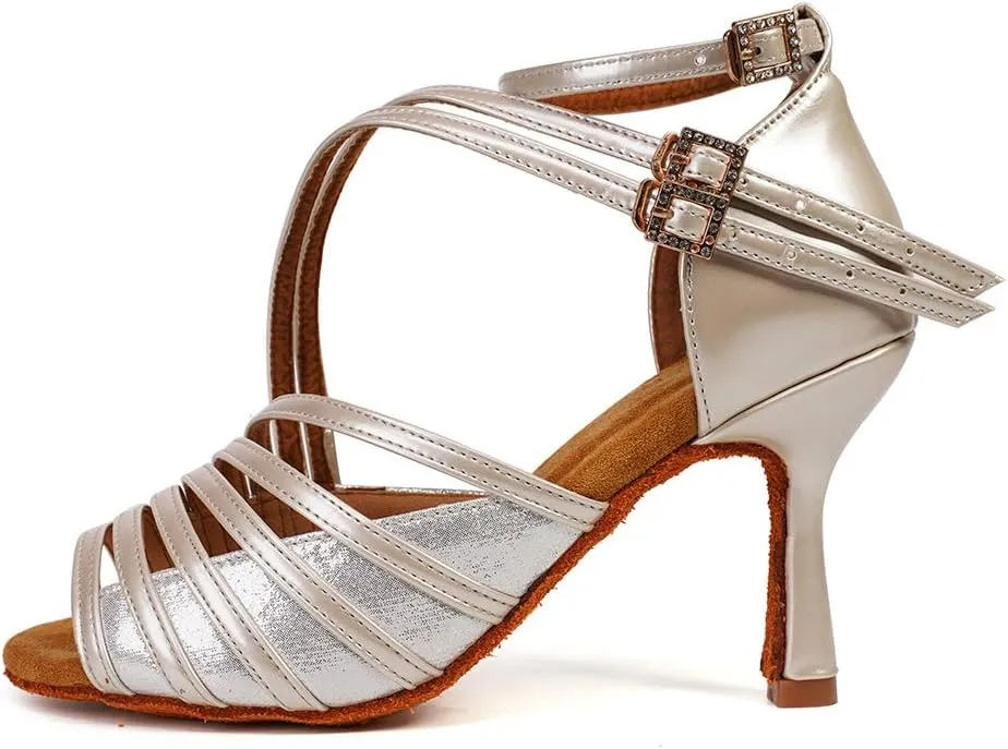 YKXLM Latin Dance Shoes Women Latin Ballroom Dance Shoes Women Performance Social Wedding Dance Shoes,Model AS-7012