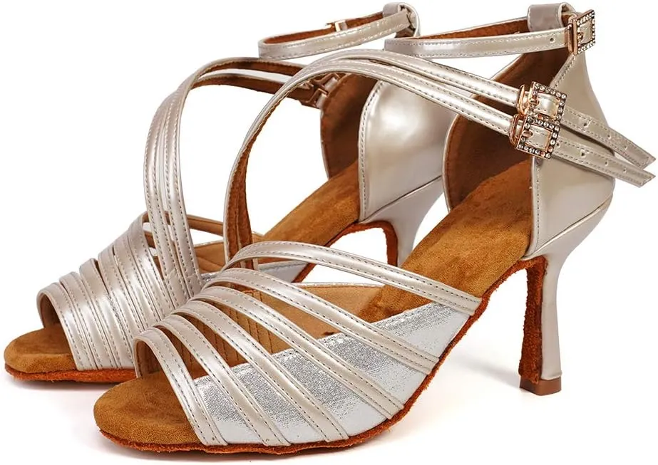YKXLM Latin Dance Shoes Women Latin Ballroom Dance Shoes Women Performance Social Wedding Dance Shoes,Model AS-7012
