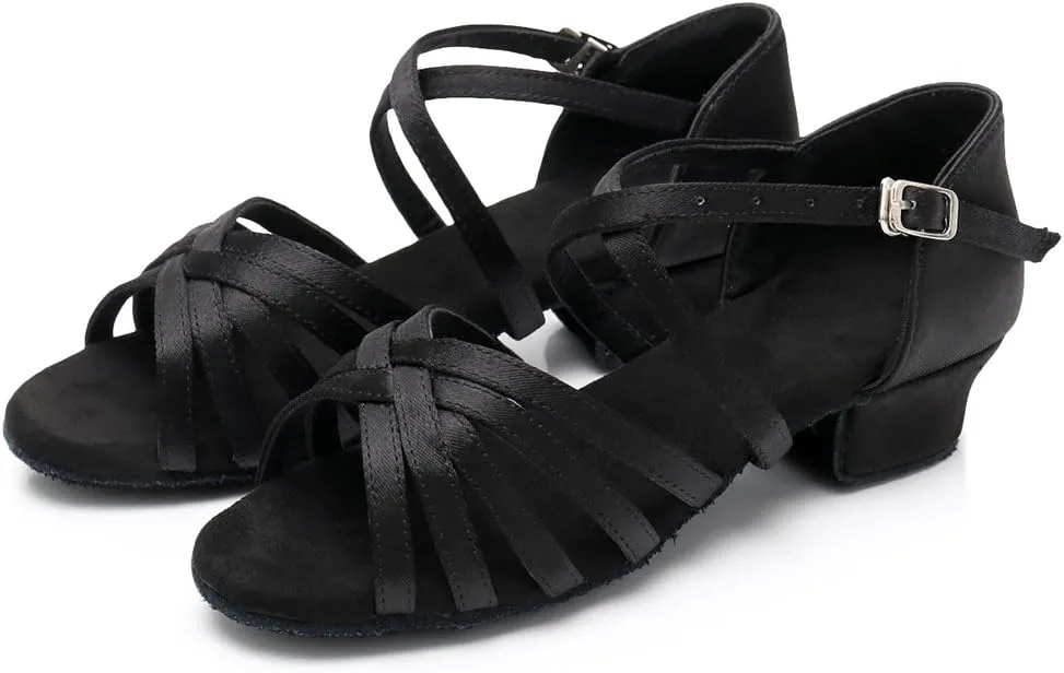 YKXLM Women's Satin Latin Dance Shoes Ballroom Salsa Tango Professional Performance Practice Dancing Shoes, Model WH1202